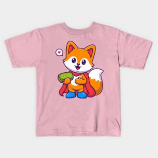 Cute Fox Super Hero Holding Money Cartoon Kids T-Shirt